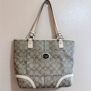 Coach Gray and Cream Signature Tote